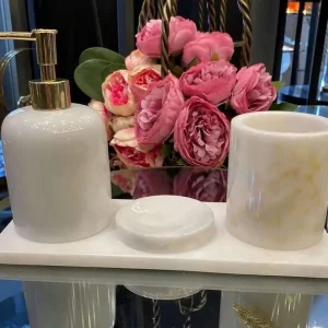 Sümeyra Marble Art Beyaz 4lü Banyo Seti