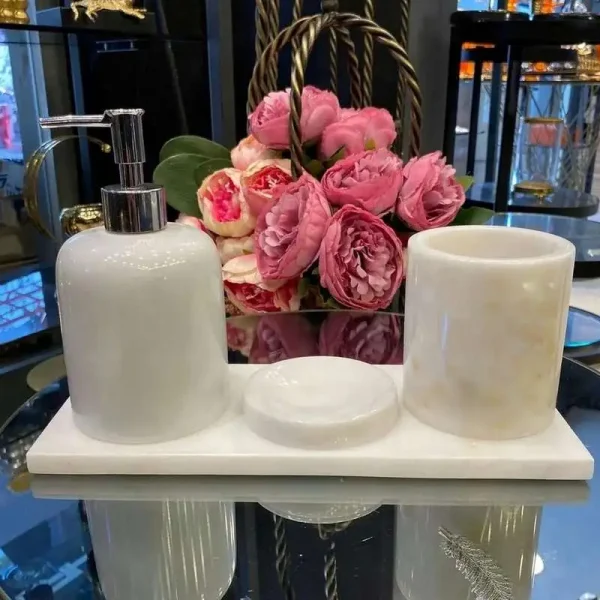 Sümeyra Marble Art Beyaz 4lü Banyo Seti