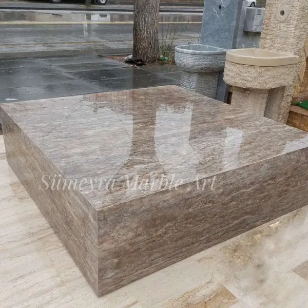 Sümeyra Marble Art Gümüş Traverten Orta Sehpa