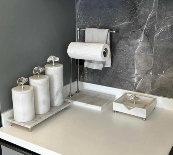 Sümeyra Marble Art Baharatlık Peçetelik Havluluk Mutfak Seti