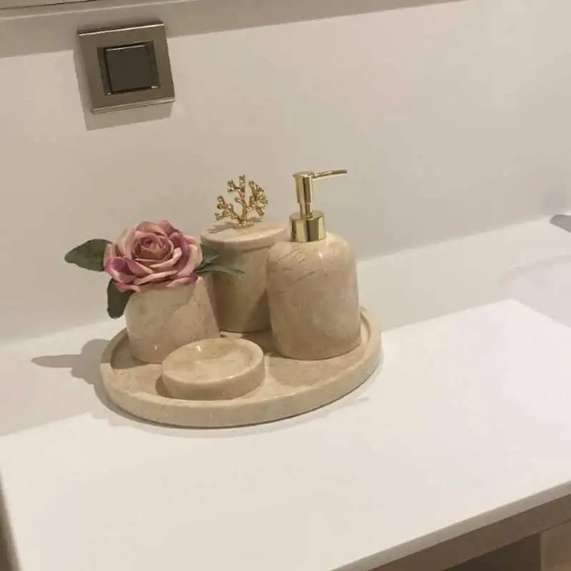 Sümeyra Marble Art Bej 5'li Banyo Seti
