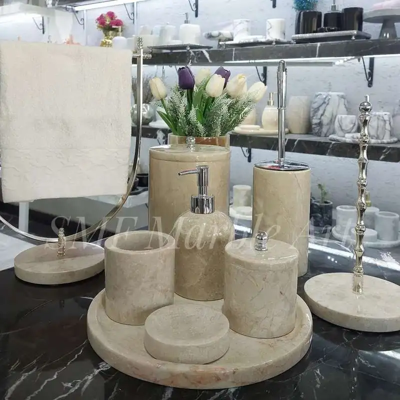 Sümeyra Marble Art Bej 9'lu Banyo Seti