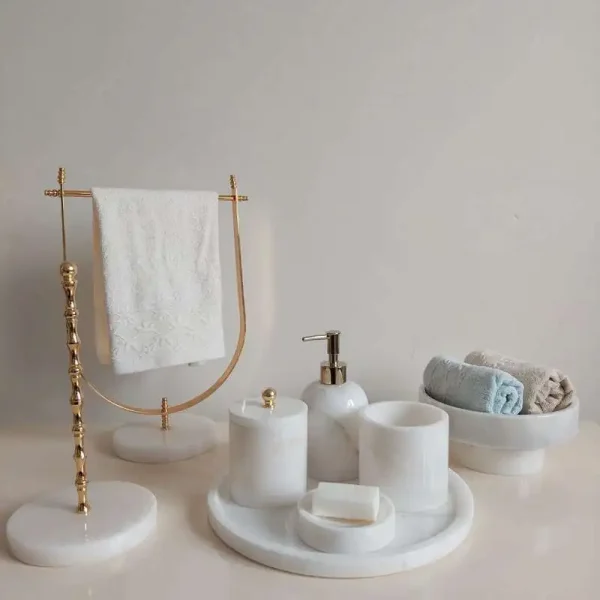Sümeyra Marble Art Beyaz Banyo Seti