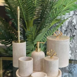 Sümeyra Marble Art Crema Golden Banyo Seti