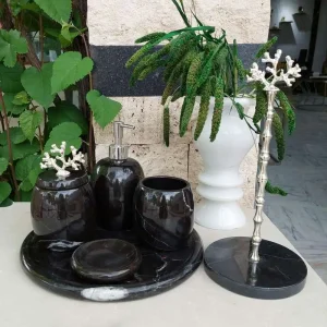 Sümeyra Marble Art Damla Siyah Banyo Seti