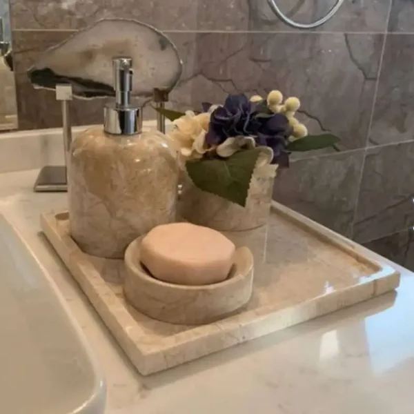Sümeyra Marble Art Tepsili Bej Seti