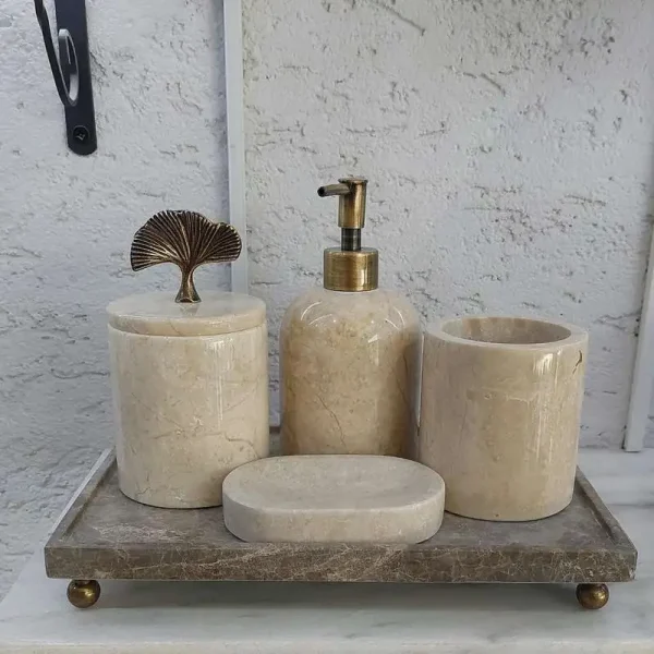 Sümeyra Marble Art Eskitme Beyaz Seti