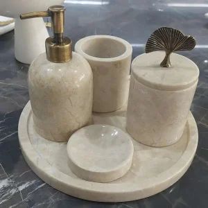 Sümeyra Marble Art Eskitme Beyaz Seti