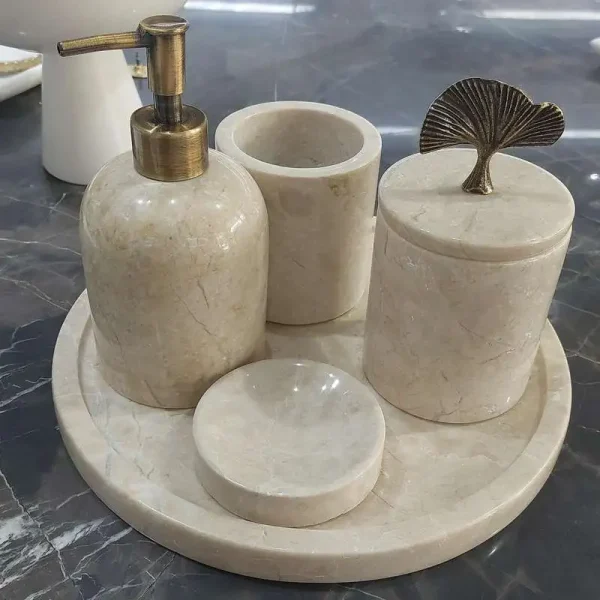 Sümeyra Marble Art Eskitme Beyaz Seti