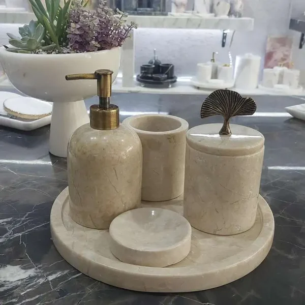 Sümeyra Marble Art Eskitme Beyaz Seti