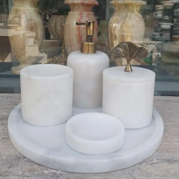 Sümeyra Marble Art Eskitme Beyaz Seti