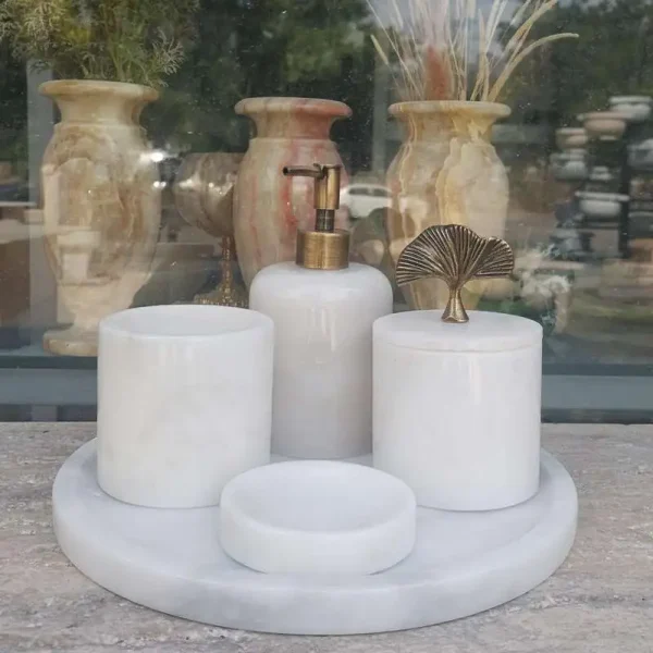 Sümeyra Marble Art Eskitme Beyaz Seti