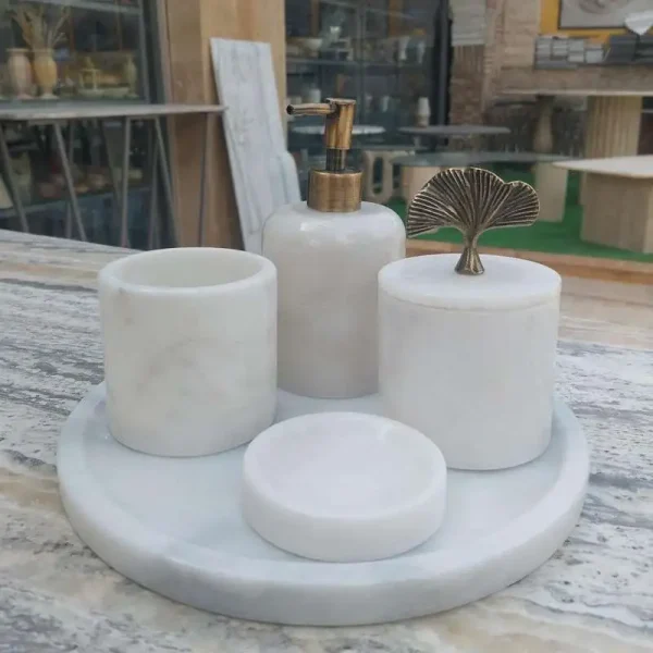Sümeyra Marble Art Eskitme Beyaz Seti