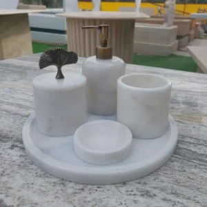 Sümeyra Marble Art Eskitme Beyaz Seti
