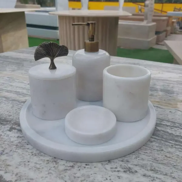 Sümeyra Marble Art Eskitme Beyaz Seti