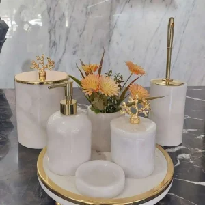 Sümeyra Marble Art Gold Kasnaklı Banyo Seti