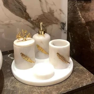 Sümeyra Marble Art Gold Kasnaklı Banyo Seti