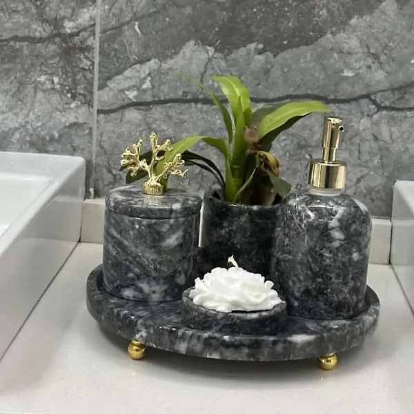Sümeyra Marble Art Gold Kasnaklı Banyo Seti