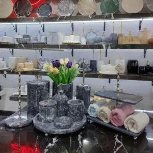 Sümeyra Marble Art Gold Kasnaklı Banyo Seti