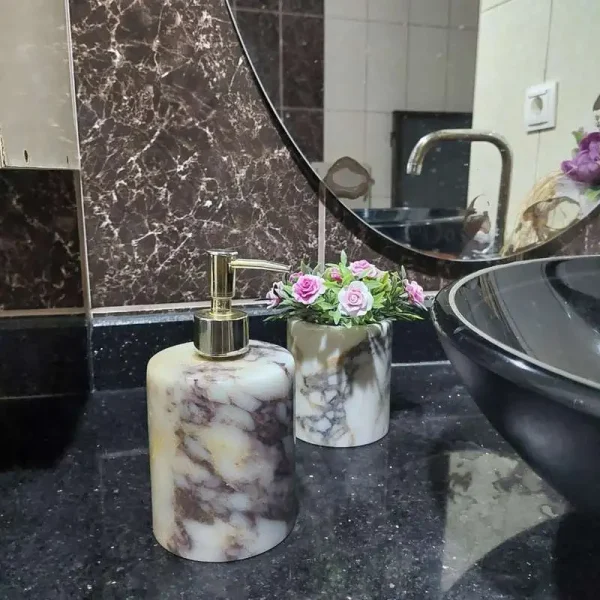Sümeyra Marble Art Kahverengi Banyo Seti