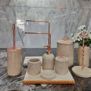 Sümeyra Marble Art Gold Kasnaklı Banyo Seti