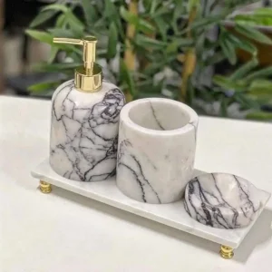 Sümeyra Marble Art Gold Kasnaklı Banyo Seti