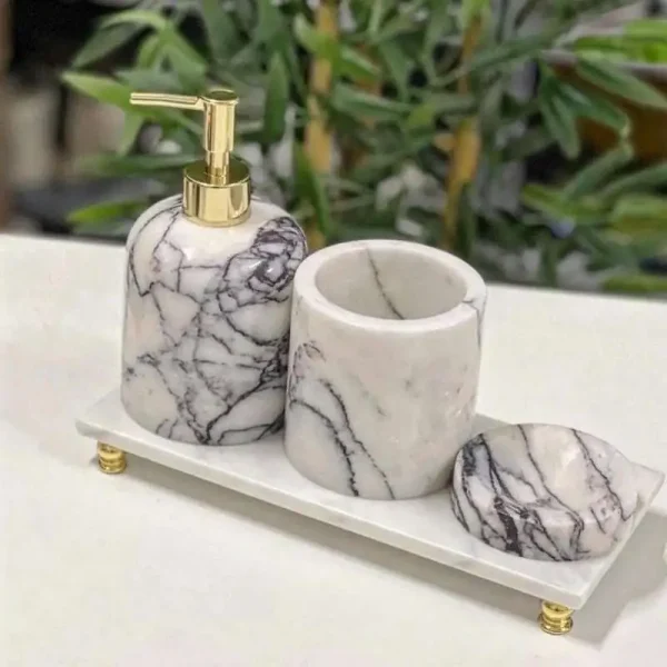 Sümeyra Marble Art Gold Kasnaklı Banyo Seti