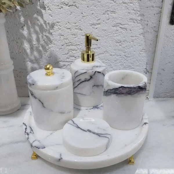 Sümeyra Marble Art Gold Kasnaklı Banyo Seti