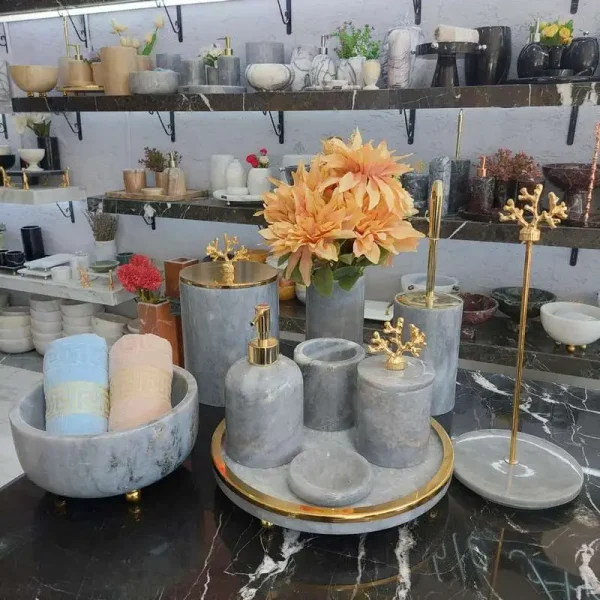 Sümeyra Marble Art Gold Kasnaklı Banyo Seti