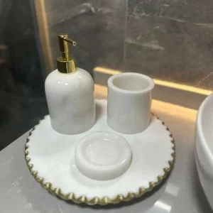 Sümeyra Marble Art Luxury White Golden Banyo Seti
