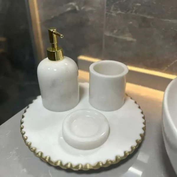 Sümeyra Marble Art Luxury White Golden Banyo Seti