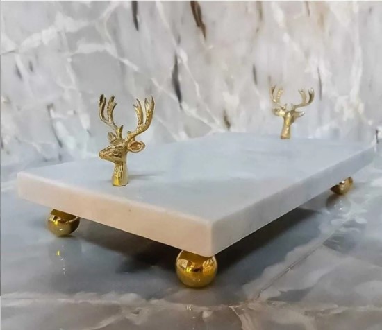 Sümeyra Marble ART Nordic Beyaz Mermer Sunum Tepsisi