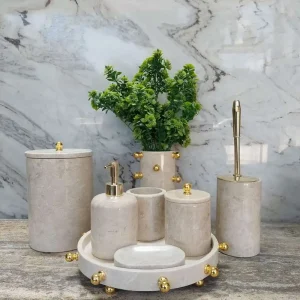 Sümeyra Marble Art Bej Banyo Seti