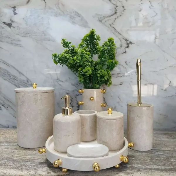 Sümeyra Marble Art Bej Banyo Seti