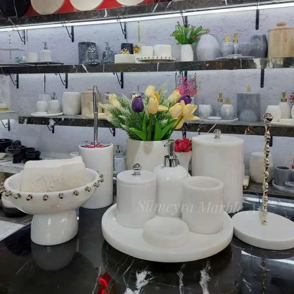 Sümeyra Marble Art Gümüş Veronica Banyo Seti