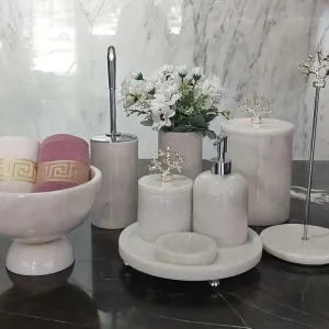 Sümeyra Marble Art Gümüş Veronica Banyo Seti